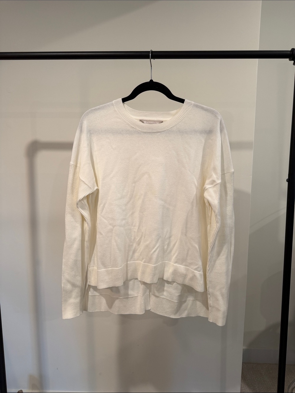 Athleta Cream Layered-Hem Crewneck Sweater